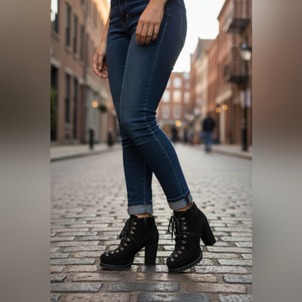 Black Lace-Up Women's Boots